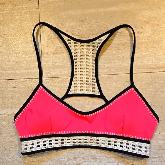 Victoria's Secret Sylish Hot Pink and Black Bikini Bralette Top - Picture 1 of 10